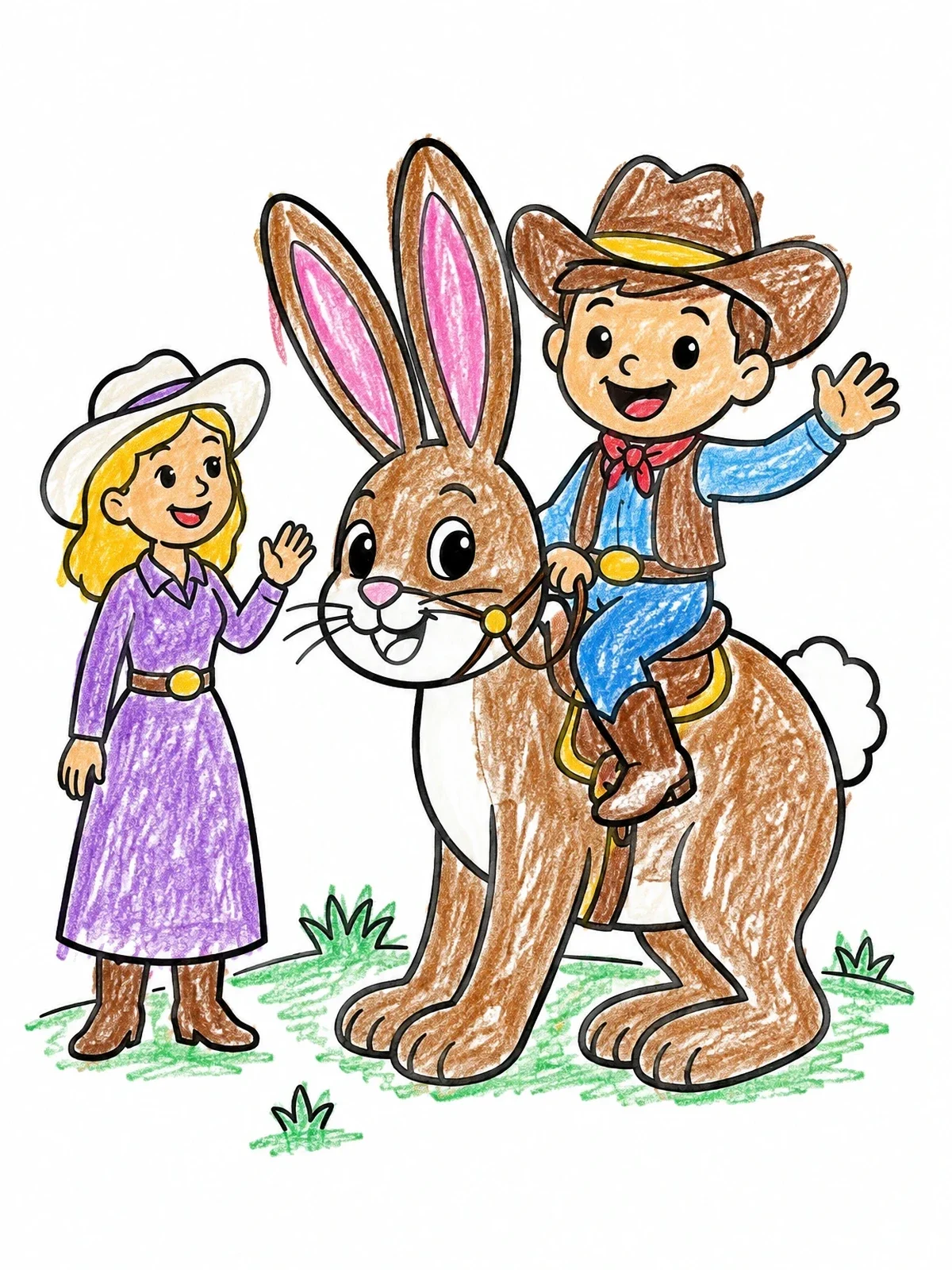 Colored example of the Young Cowboy Riding A Giant Bunny coloring page