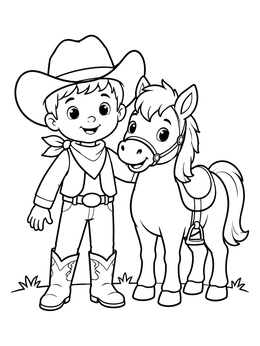 Free printable Young Cowboy With Little Pony coloring page