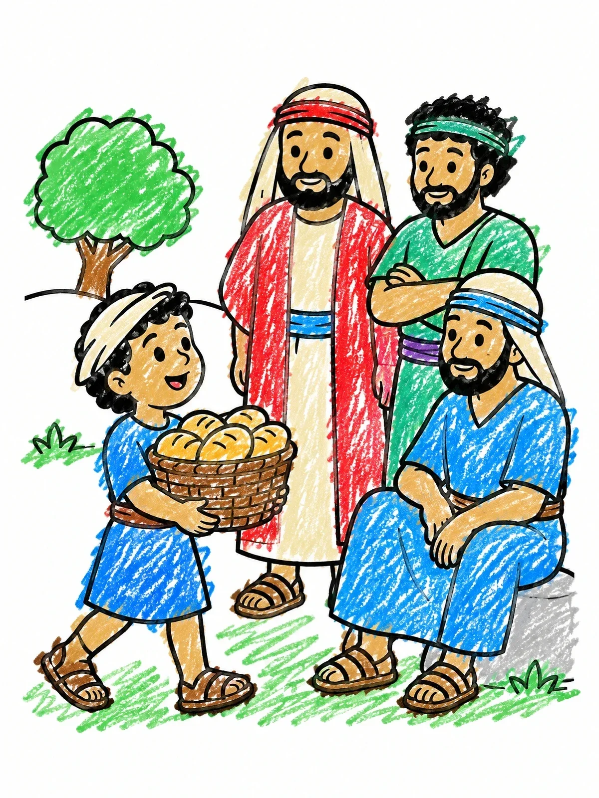 Colored example of the Young David Bringing Bread To Brothers coloring page