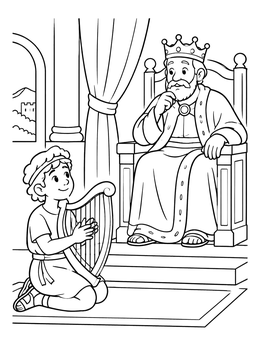 Free printable Young David Playing Harp For King Saul coloring page