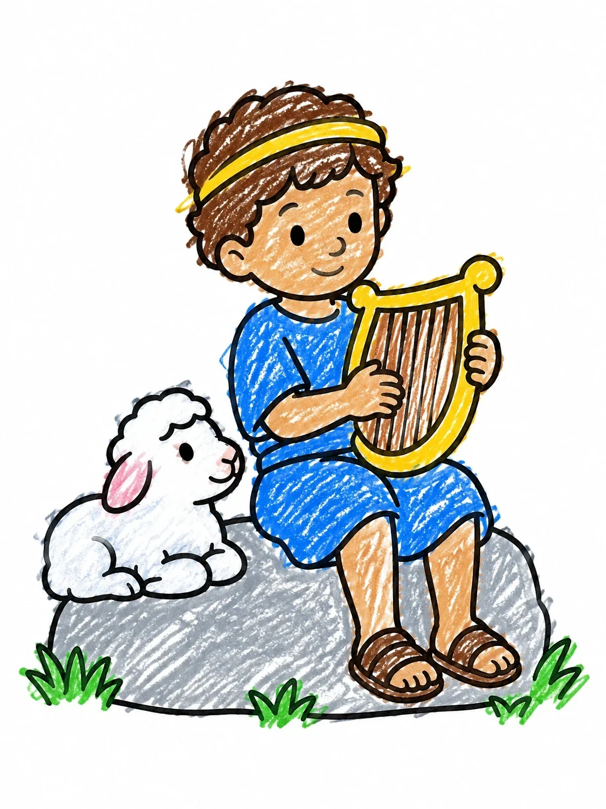 Colored example of the Young David Playing The Harp coloring page