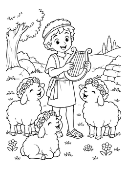 Free printable Young David Playing Lyre For Sheep coloring page