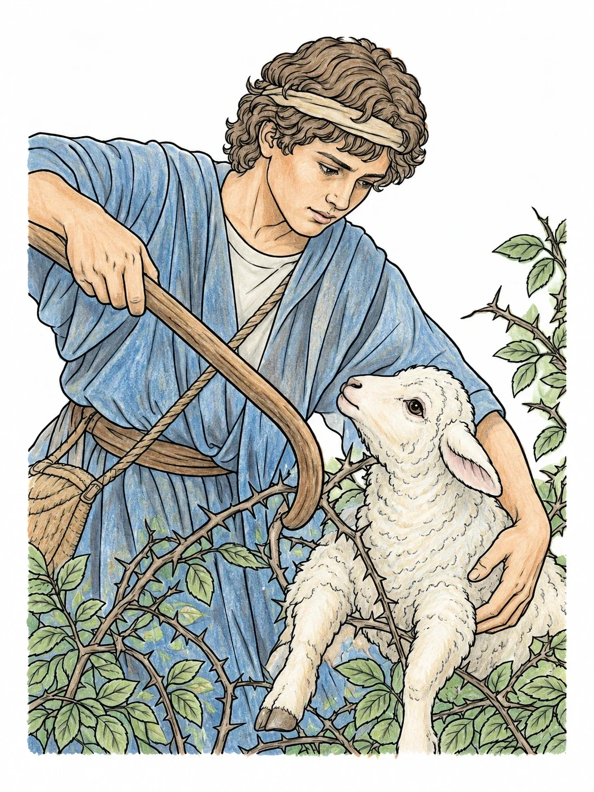 Colored example of the Young David Rescuing A Lamb coloring page