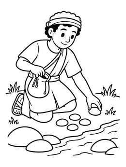 Free printable Young David Gathering River Stones coloring page