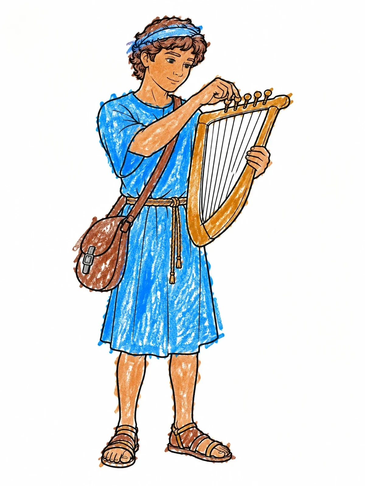 Colored example of the Young David Tuning His Lyre coloring page