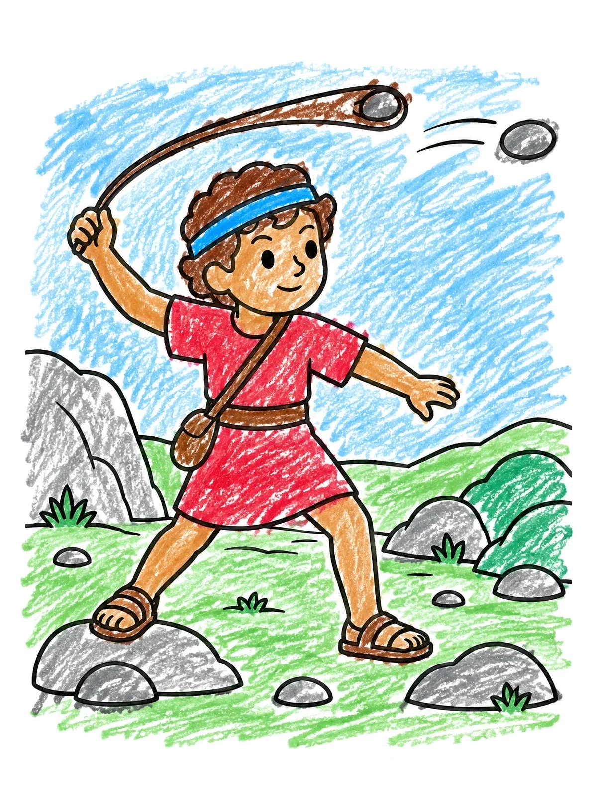 Colored example of the Young David With His Sling coloring page
