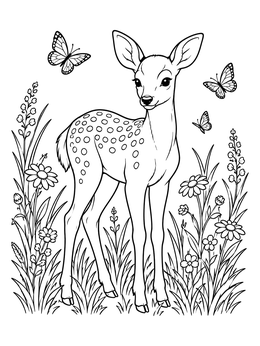 Free printable Young Deer In Wildflower Meadow coloring page