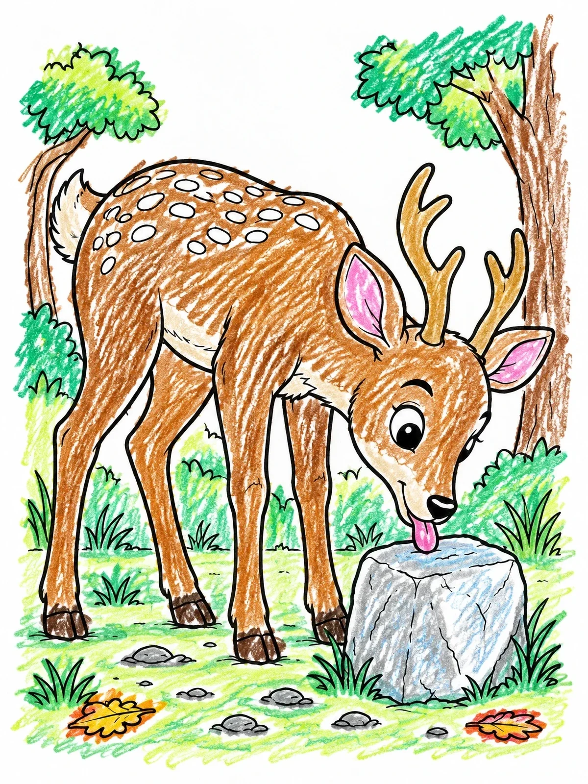 Colored example of the Young Deer Licking Salt Stone coloring page