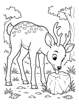 Free printable Young Deer Licking Salt Stone coloring page