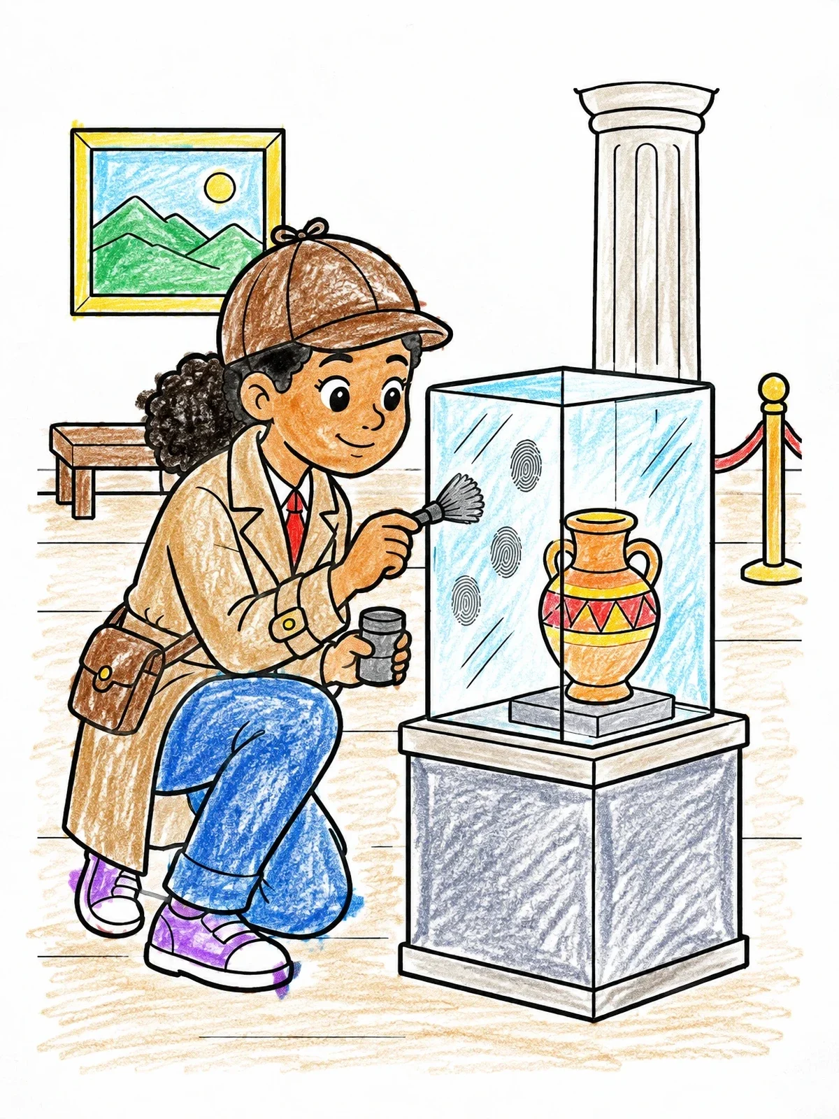 Colored example of the Young Detective Dusting For Fingerprints coloring page