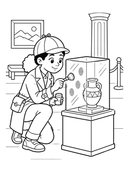 Free printable Young Detective Dusting For Fingerprints coloring page
