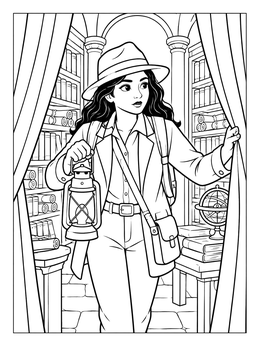 Free printable Young Detective Exploring Ancient Archive coloring page