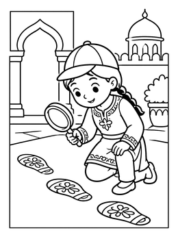 Free printable Young Detective Following Floral Footprints coloring page
