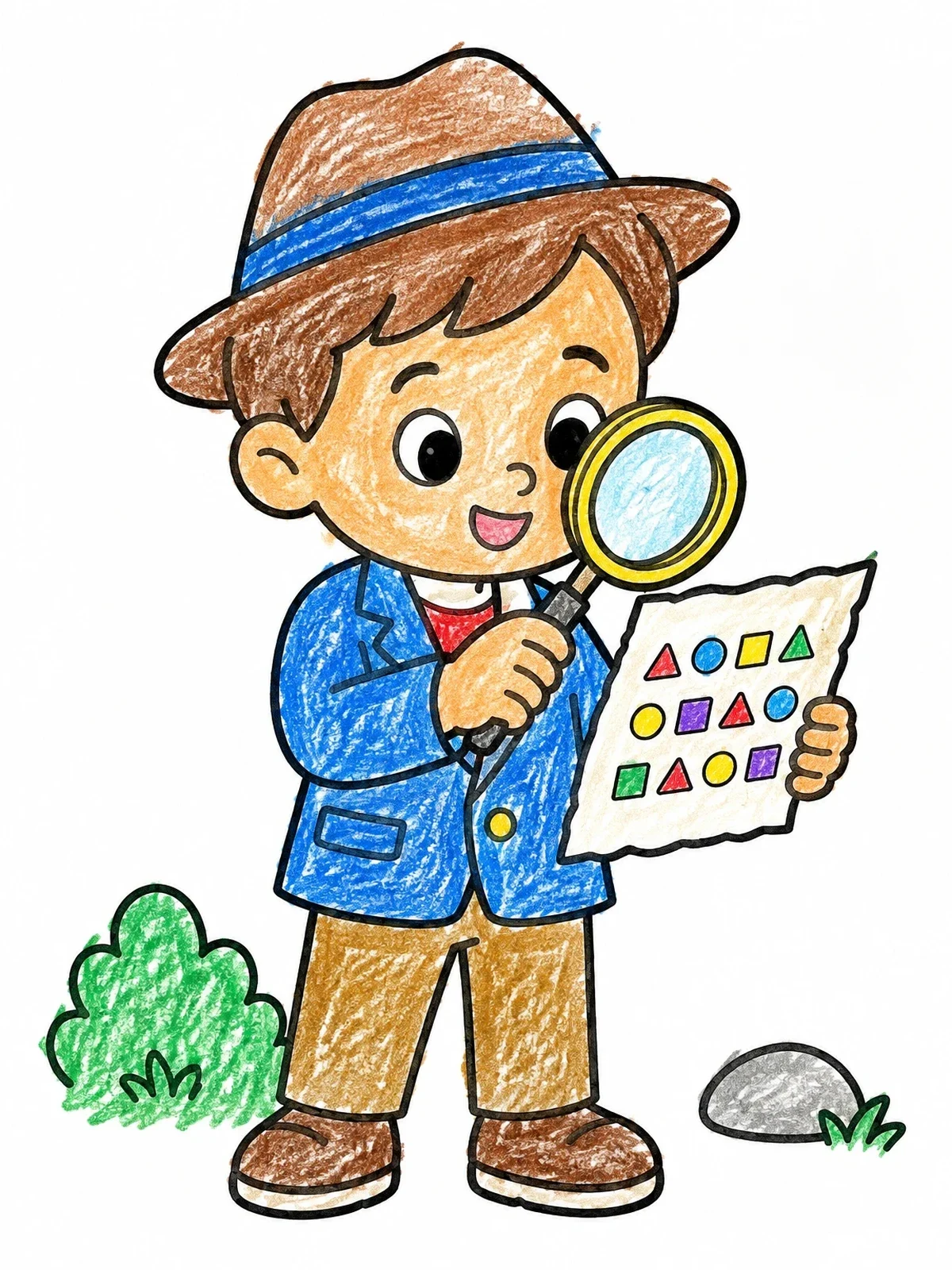 Colored example of the Young Detective Solving A Secret Code coloring page