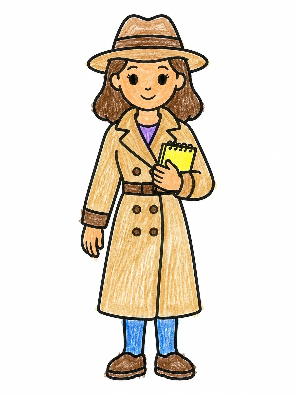 Colored example of the Young Detective With Trench Coat And Notepad coloring page