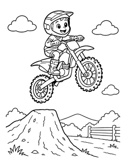 Free printable Young Dirt Bike Rider Jumping High coloring page