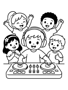 Free printable Young Dj Playing For Friends coloring page