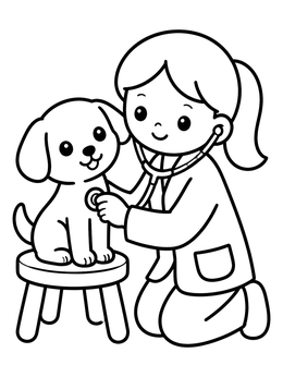 Free printable Young Doctor Examining A Puppy coloring page