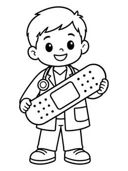 Free printable Young Doctor With Giant Bandage coloring page