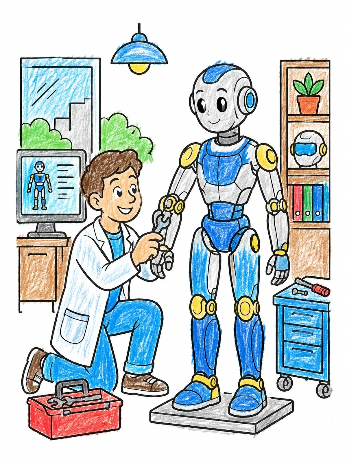 Colored example of the Young Engineer Building A Robot coloring page
