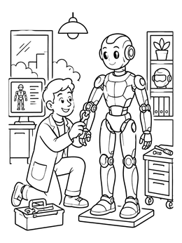 Free printable Young Engineer Building A Robot coloring page