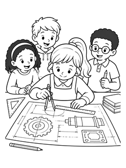 Free printable Young Engineers Drafting Machine Blueprints coloring page