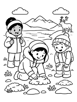 Free printable Young Explorers In The Tundra Biome coloring page
