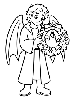 Free printable Young Fallen Angel Holding Wreath coloring page