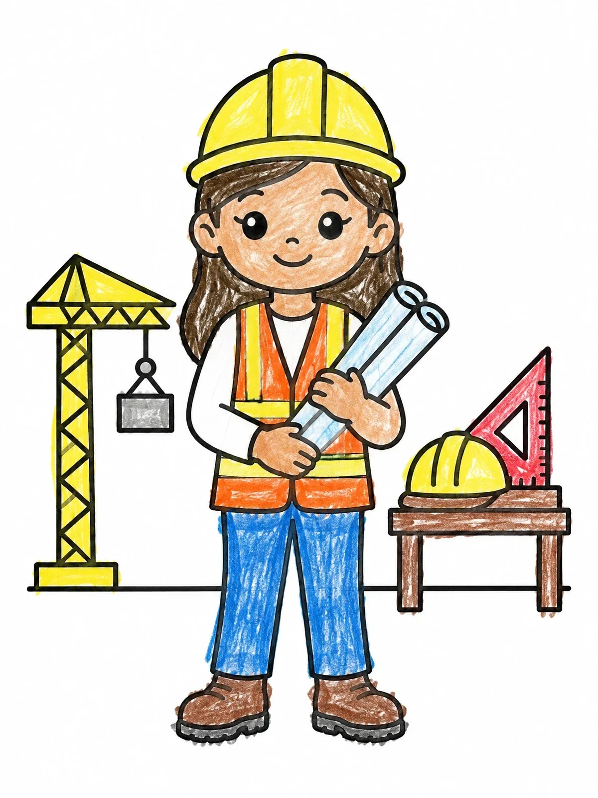 Colored example of the Young Female Engineer On Site coloring page