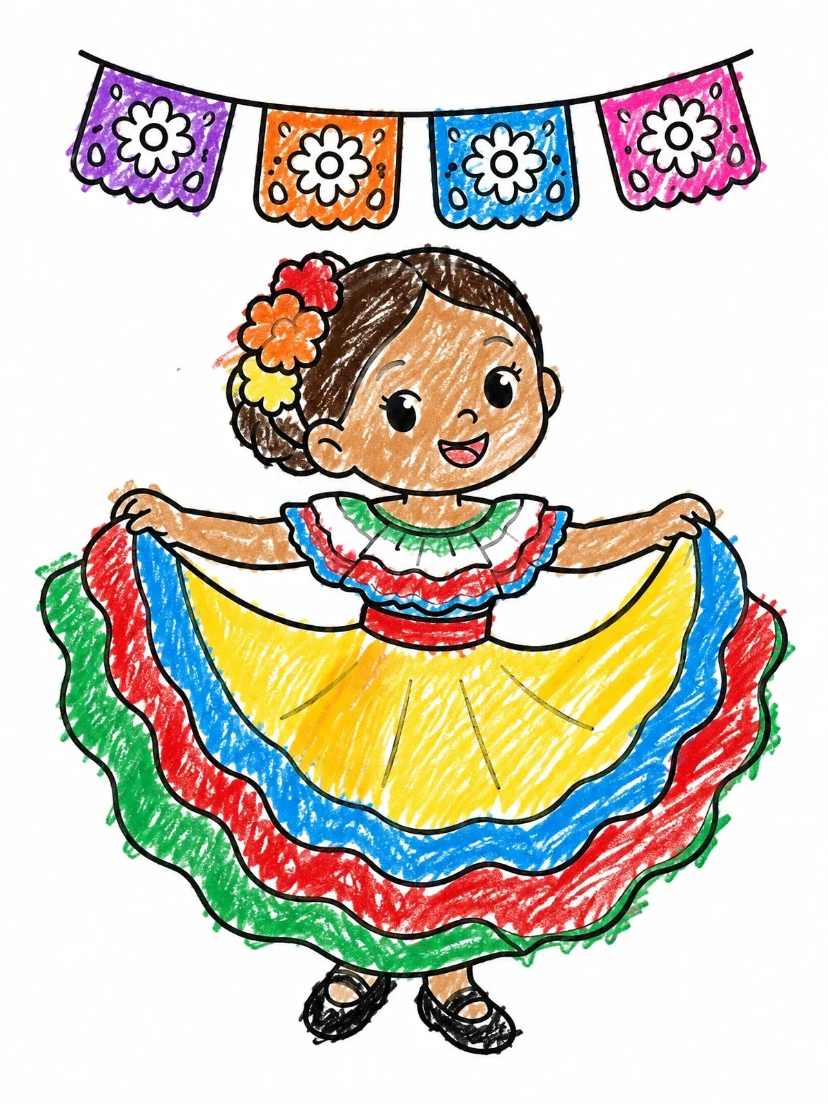 Colored example of the Young Folklorico Dancer At Fiesta coloring page