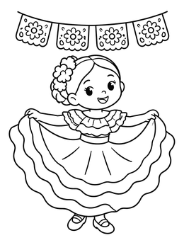 Free printable Young Folklorico Dancer At Fiesta coloring page