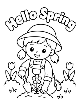 Free printable Young Gardener Welcoming Spring coloring page