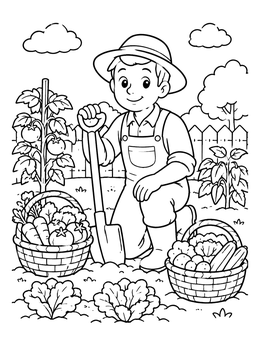 Free printable Young Gardener Kneeling In The Patch coloring page