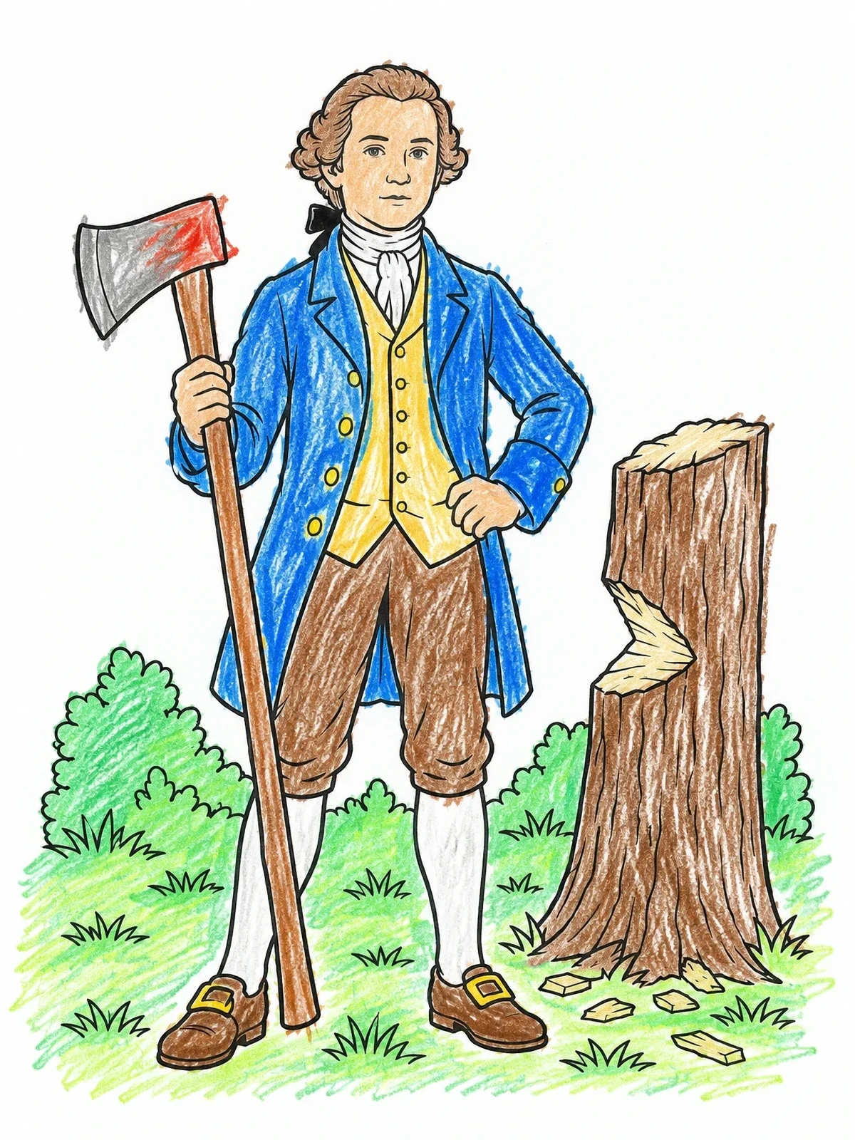 Colored example of the Young George Washington With Axe coloring page