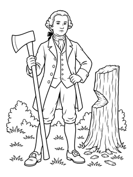Free printable Young George Washington With Axe coloring page