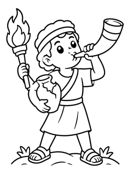 Free printable Young Gideon With Horn And Torch coloring page