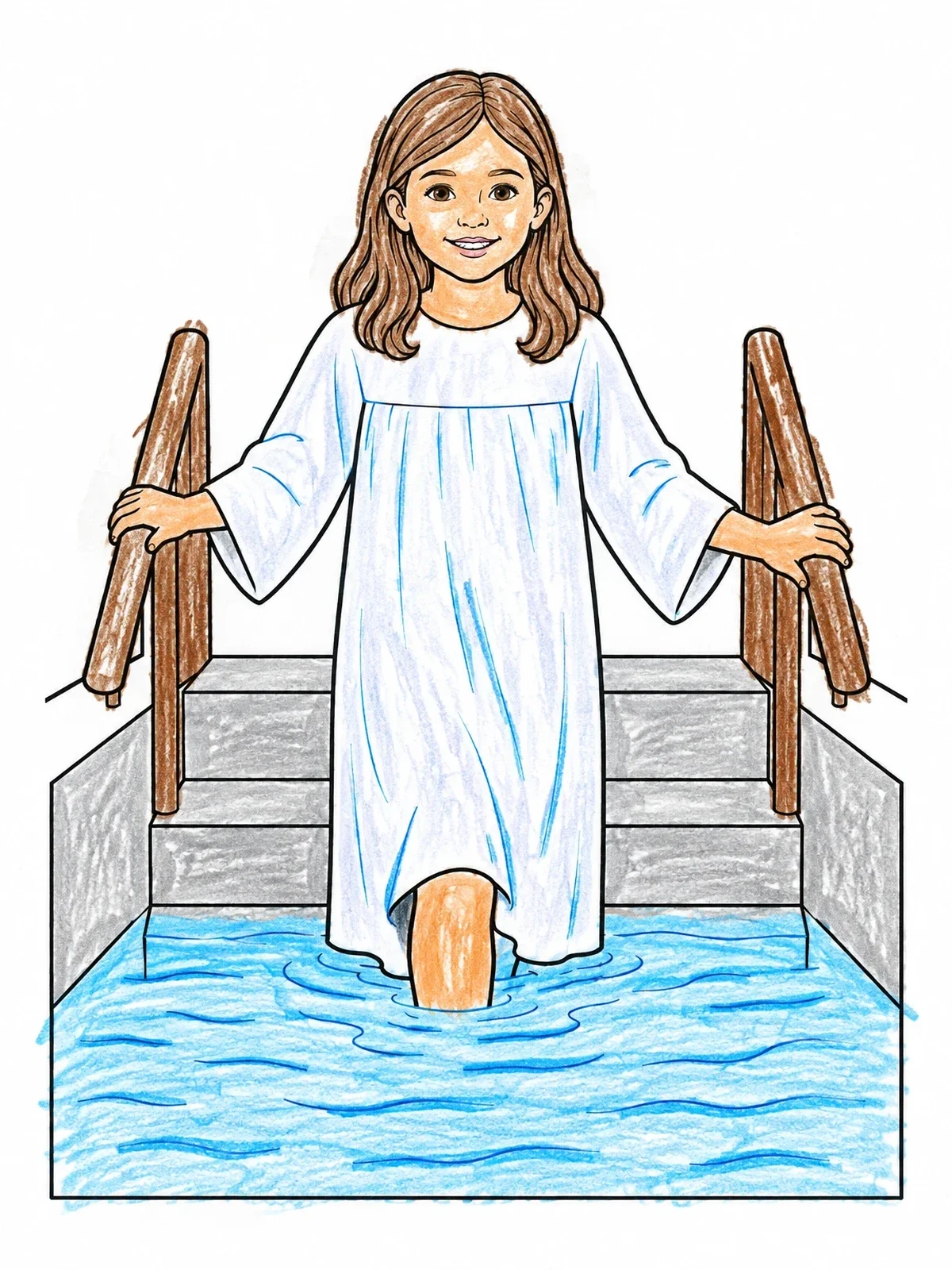 Colored example of the Young Girl Entering The Baptismal Pool coloring page