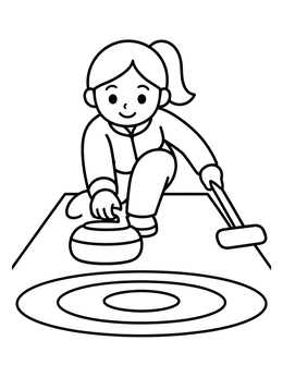 Free printable Young Girl Sliding Curling Stone coloring page