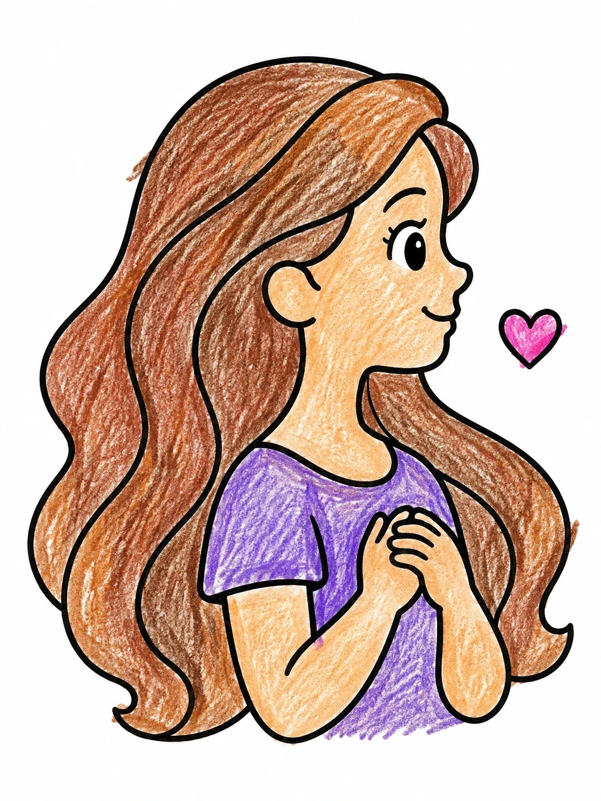 Colored example of the Young Girl With Flowing Hair coloring page