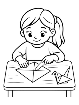 Free printable Young Girl Folding Origami Paper coloring page