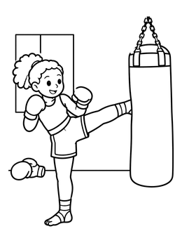 Free printable Young Girl Practicing Kickboxing coloring page