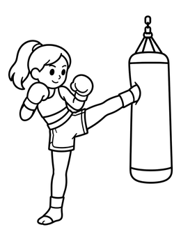 Free printable Young Girl Practicing Kickboxing coloring page
