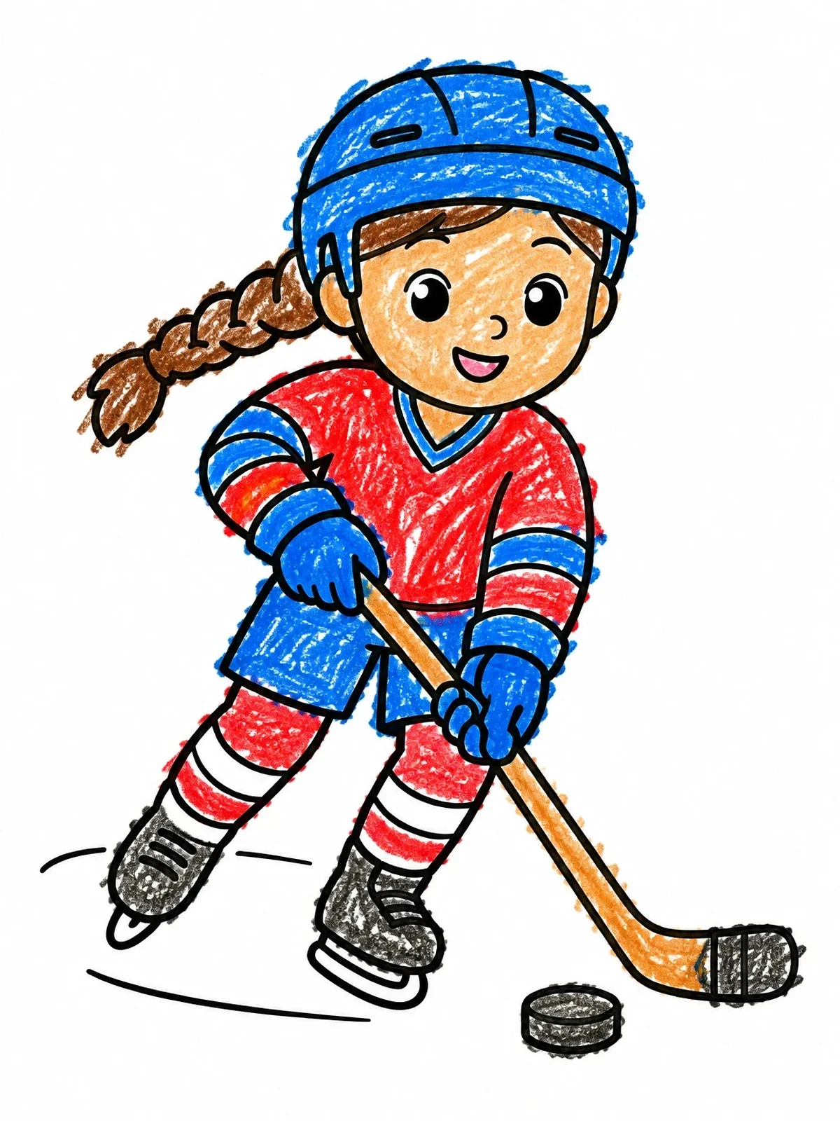 Colored example of the Young Girl Playing Ice Hockey coloring page