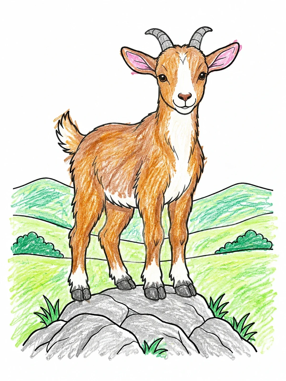 Colored example of the Young Goat On Mountain Rocks coloring page