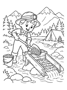 Free printable Young Gold Miner With Sluice Box coloring page