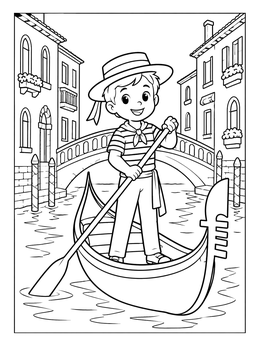 Free printable Young Gondolier In Venice Canal coloring page