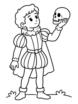 Free printable Young Hamlet Holding A Skull coloring page