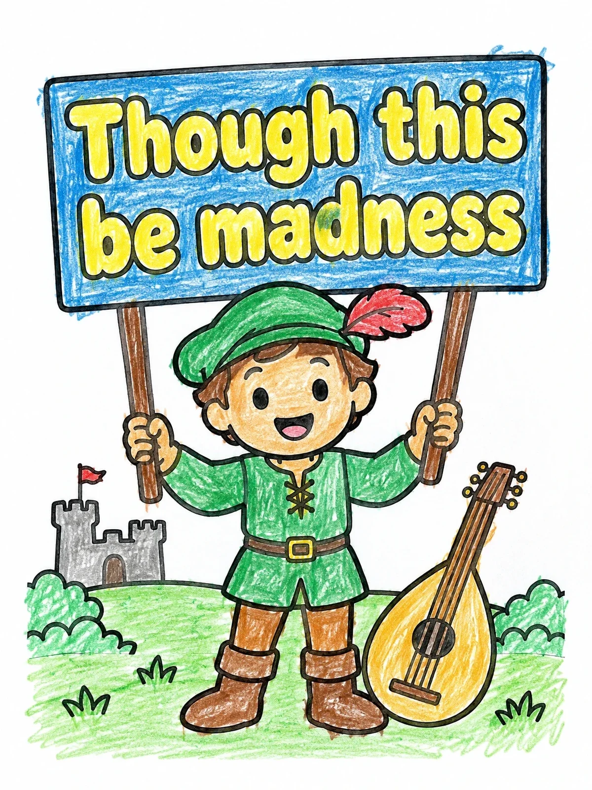 Colored example of the Young Hamlet Holding A Quote Sign coloring page