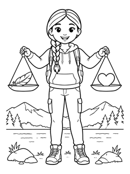 Free printable Young Hiker Balancing Scales Of Libra coloring page