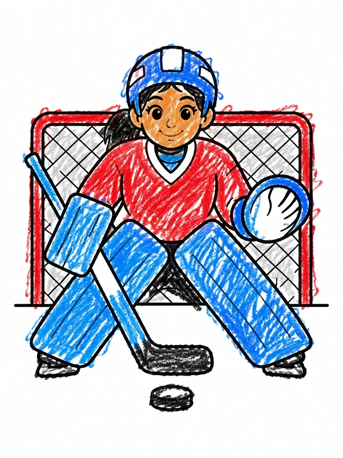 Colored example of the Young Ice Hockey Goalie In Net coloring page